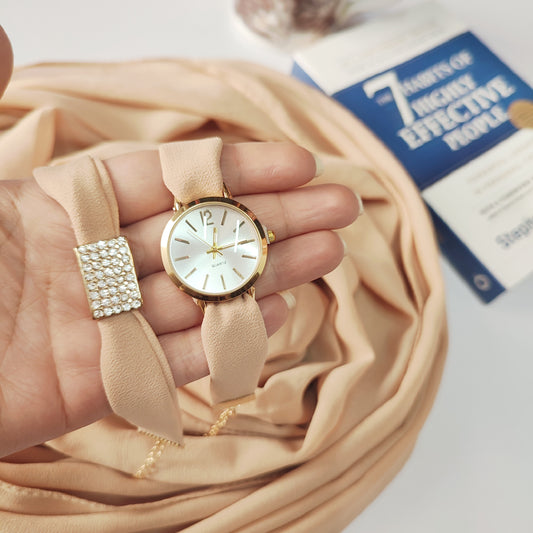 Watch Bracelet And Hijab Set _ Butter Milk