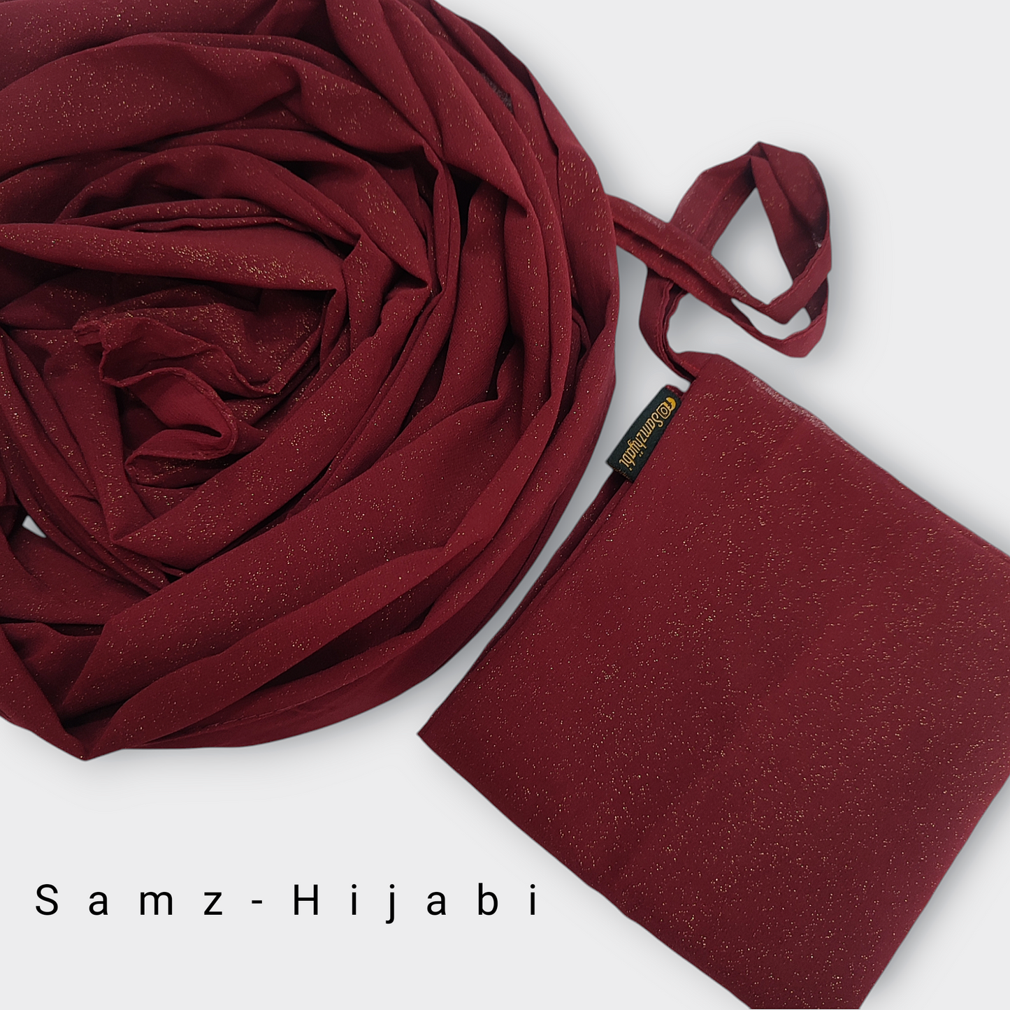Moonlight Golden Shimmer Hijab Naqab  _ Cherry Maroon