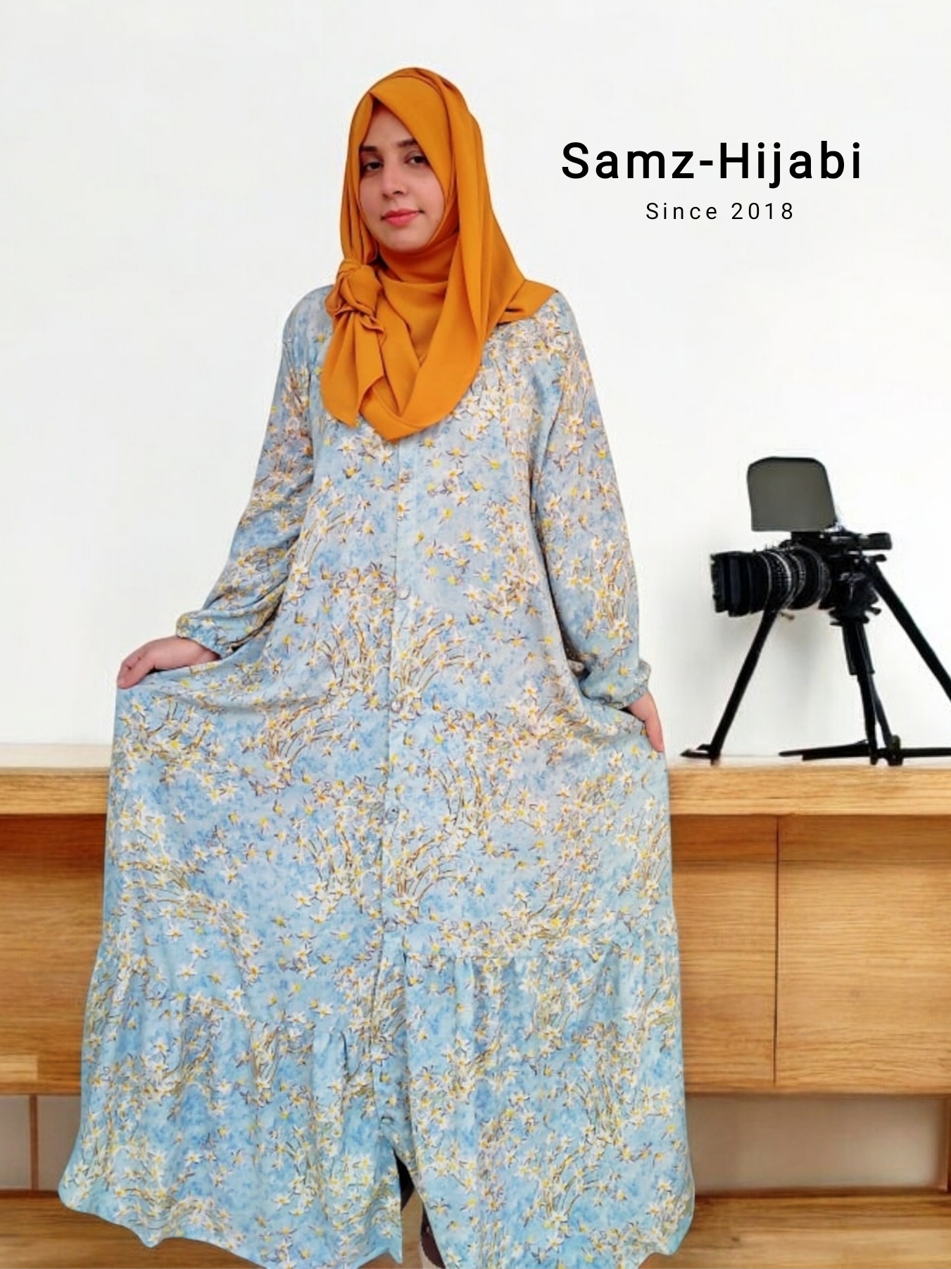 Floral Printed Abaya_Sky