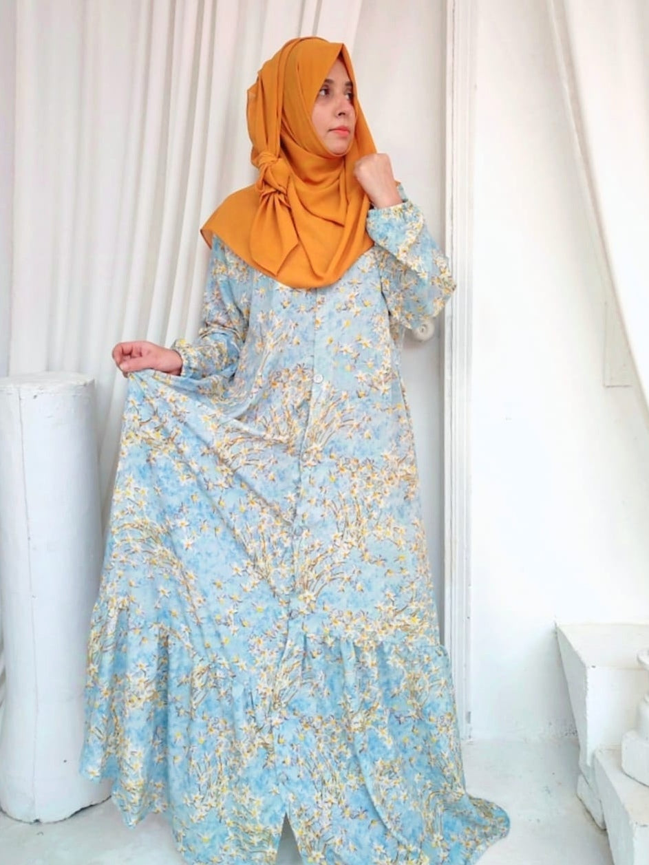 Floral Printed Abaya_Sky