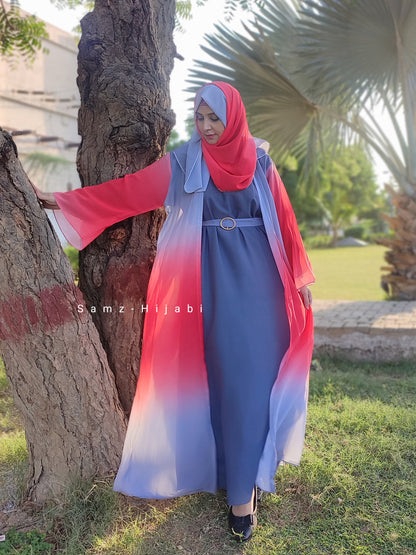 Ombre Intense Separate Upper Abaya Red Grey