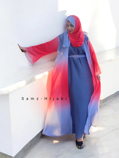 Ombre Intense Separate Upper Abaya Red Grey