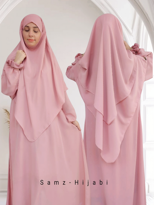 Double layer Khimar Abaya_Tea Pink