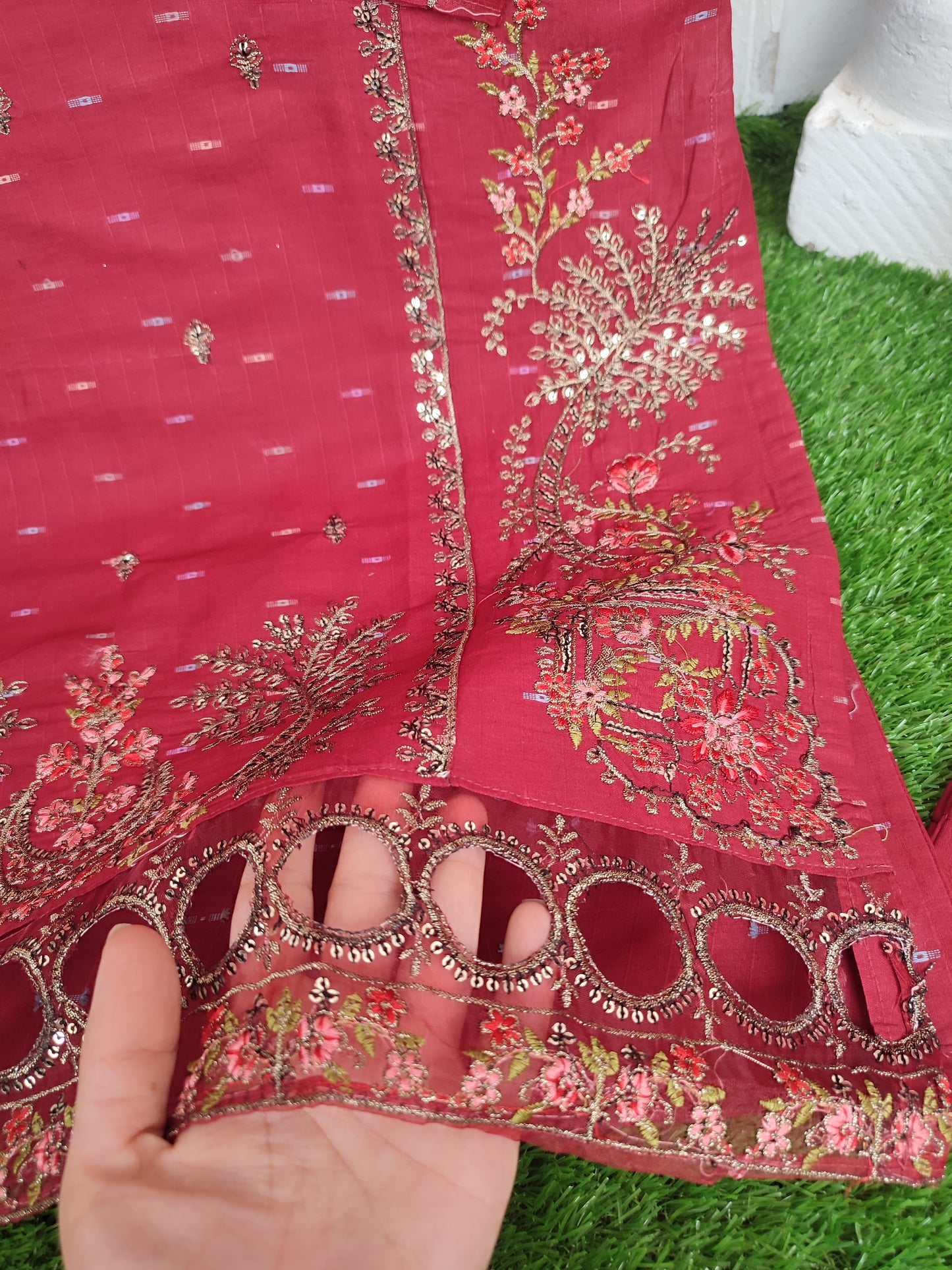 Eid Tehwar Stitch Dresses _Maroon