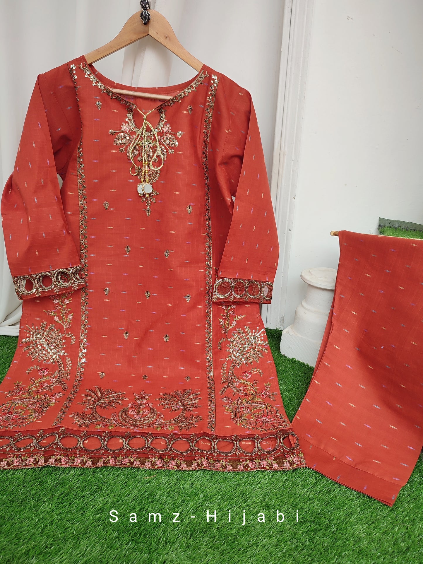 Eid Tehwar Stitch Dresses _ Pumpkin