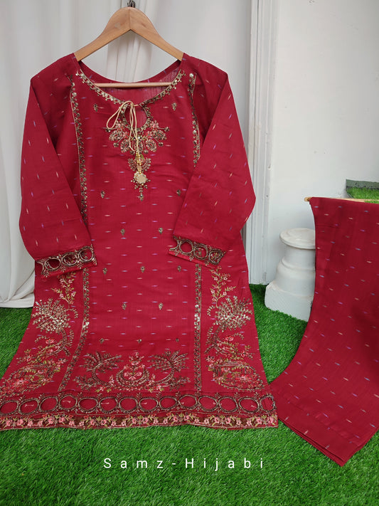 Eid Tehwar Stitch Dresses _Maroon