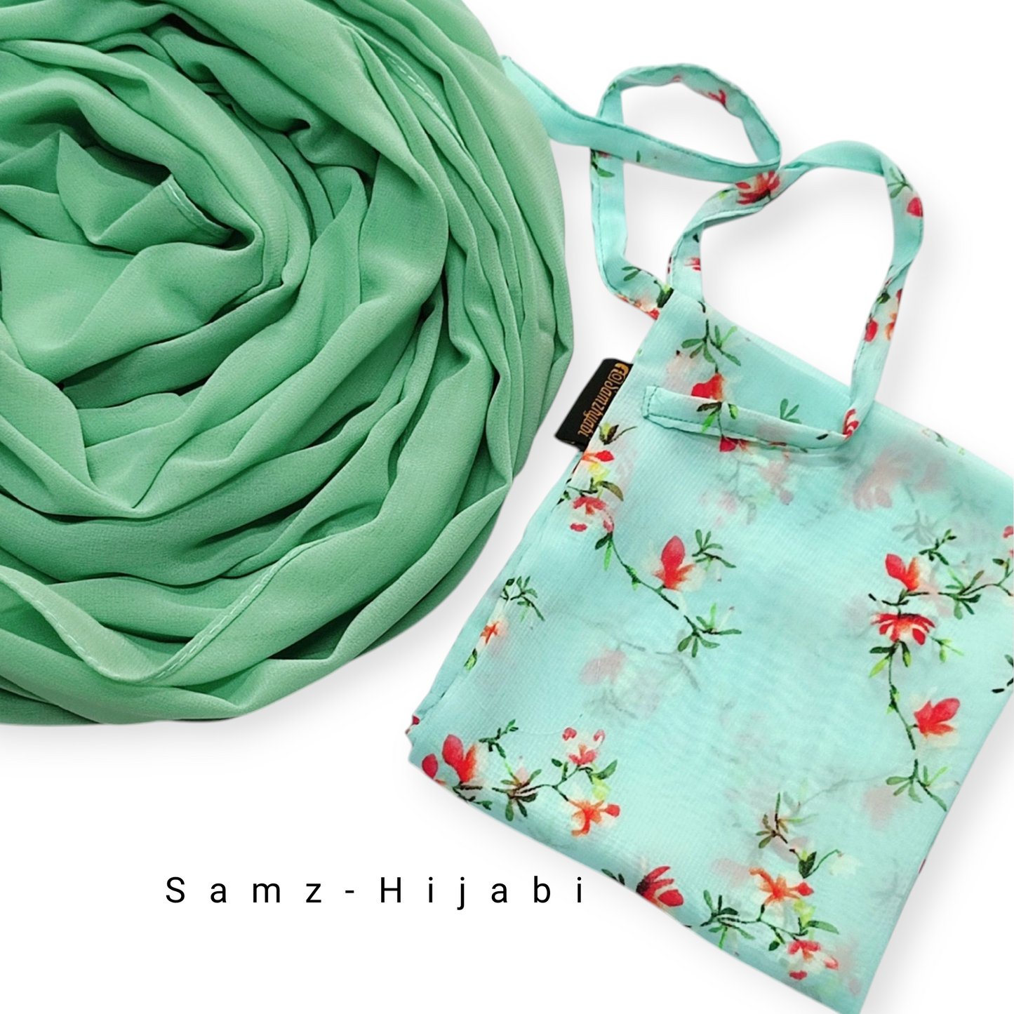 Printed naqab plain hijab set 22