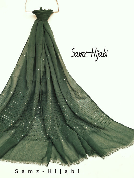 Sequence Border Lawn Hijab _ Army Green