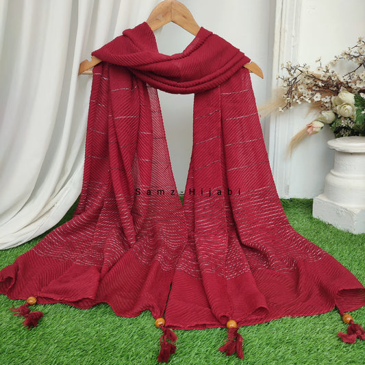 Crinkle -Thread Lawn Hijab -Cherry Maroon