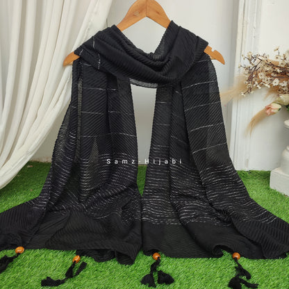 Crinkle -Thread Lawn Hijab -Black