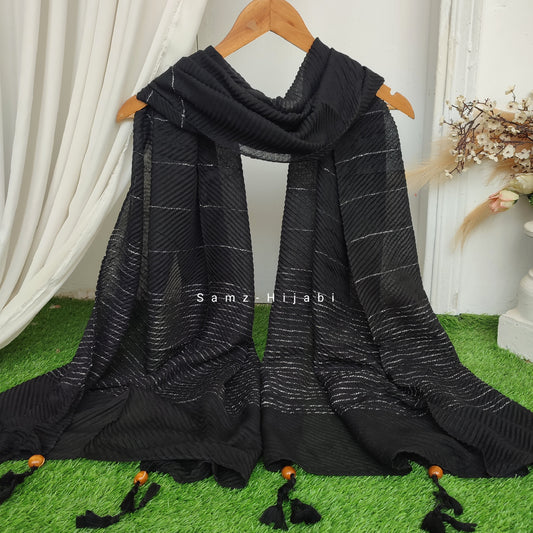 Crinkle -Thread Lawn Hijab -Black
