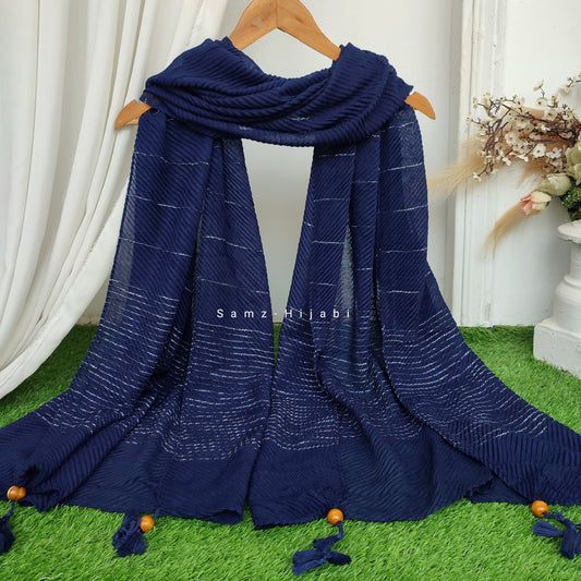 Crinkle -Thread Lawn Hijab -Navy Blue