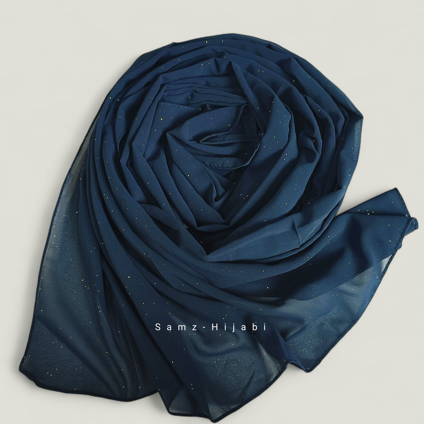 Sparkling Glitter Chiffon Hijab- Navy Blue