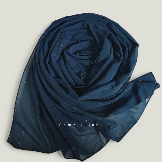 Sparkling Glitter Chiffon Hijab- Navy Blue