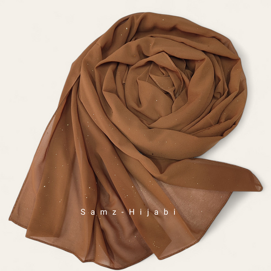 Sparkling Glitter Chiffon Hijab- Camel Brown