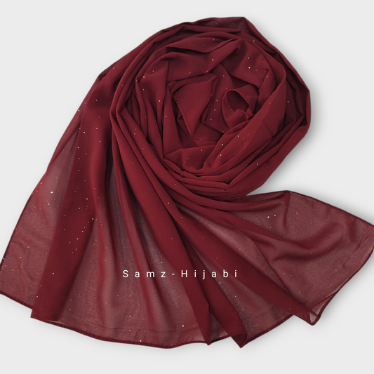 Sparkling Glitter Chiffon Hijab-Cherry Maroon