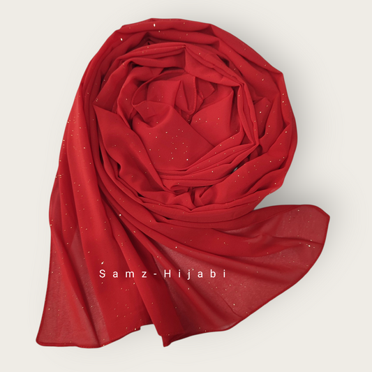 Sparkling Glitter Chiffon Hijab-Cherry Red