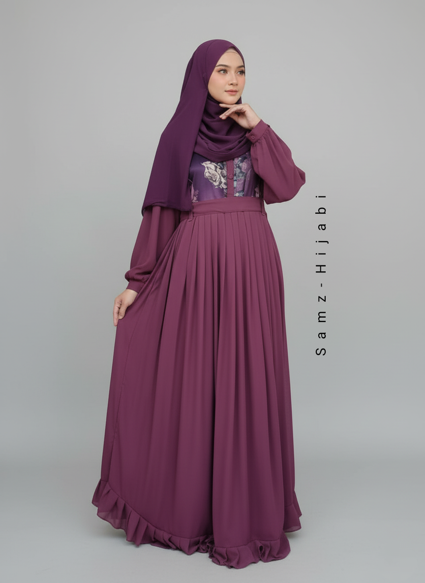 Floral Body Bottom Frill Abaya Design 1
