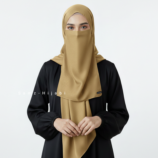 Crinkle Silk Hijab Naqab Set- Bright Gold