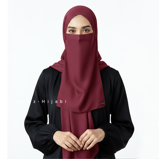 Crinkle Silk Hijab Naqab_ Maroon