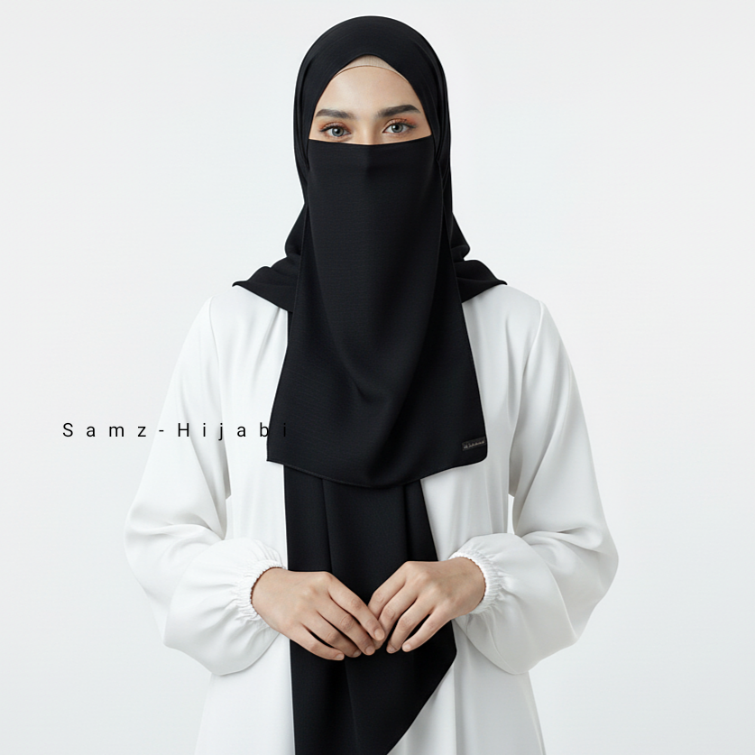 Crinkle Silk Hijab Naqab_Black