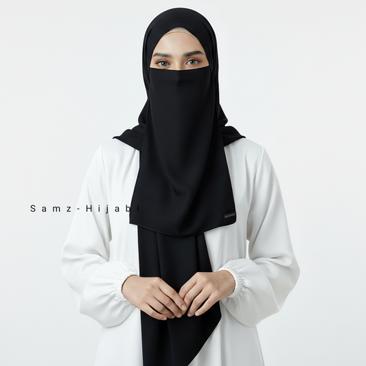 Crinkle Silk Hijab Naqab_Black