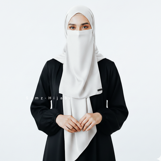 Crinkle Silk Hijab Naqab _Milky White