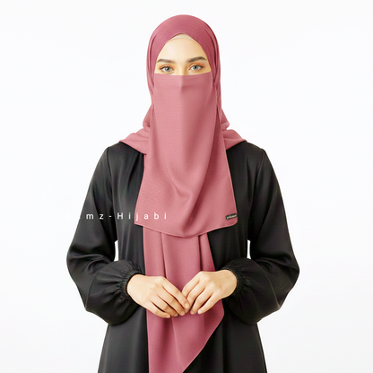 Crinkle Silk Hijab Naqab Set- Blush Pink