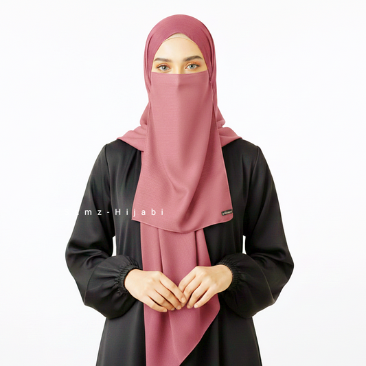 Crinkle Silk Hijab Naqab Set- Blush Pink