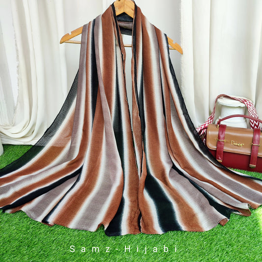 Multi Striped Morrocon Lawn Hijab_ Black Brown