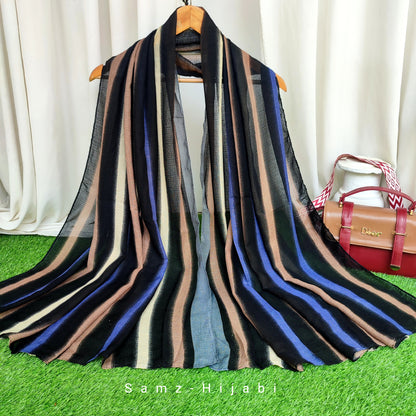 Multi Striped Morrocon Lawn Hijab _Blue Black