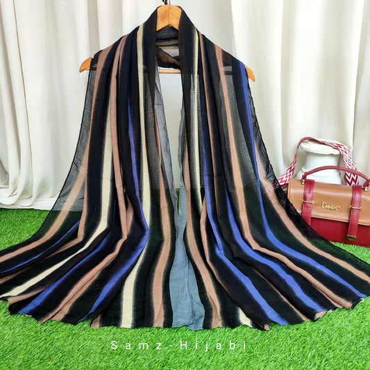 Multi Striped Morrocon Lawn Hijab _Blue Black
