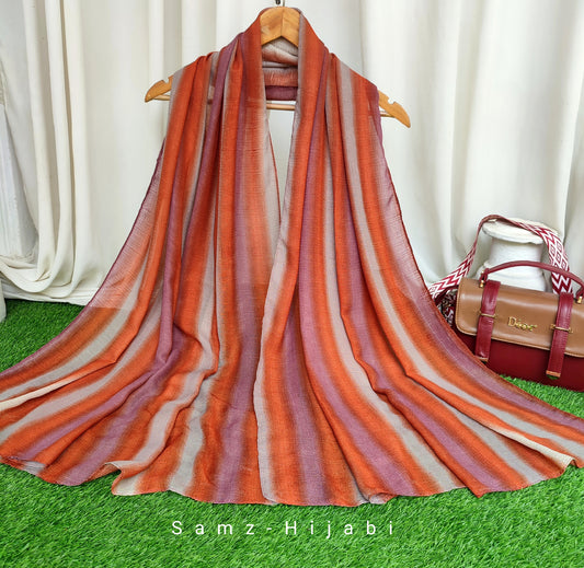 Multi Striped Morrocon Lawn Hijab _Pumpkin Purple