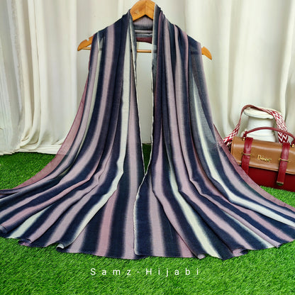 Multi Striped Morrocon Lawn Hijab _ Tea Pink Navy