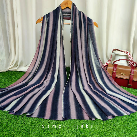 Multi Striped Morrocon Lawn Hijab _ Tea Pink Navy