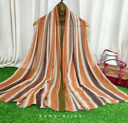 Multi Striped Morrocon Lawn Hijab _ Mustard Brown
