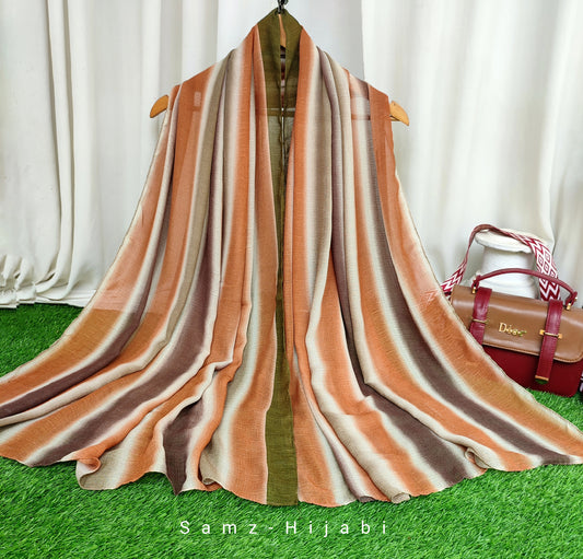 Multi Striped Morrocon Lawn Hijab _ Mustard Brown