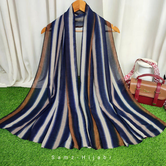 Multi Striped Morrocon Lawn Hijab _ Blue Mustard