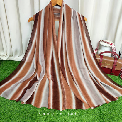 Multi Striped Morrocon Lawn Hijab _ Grey Brown