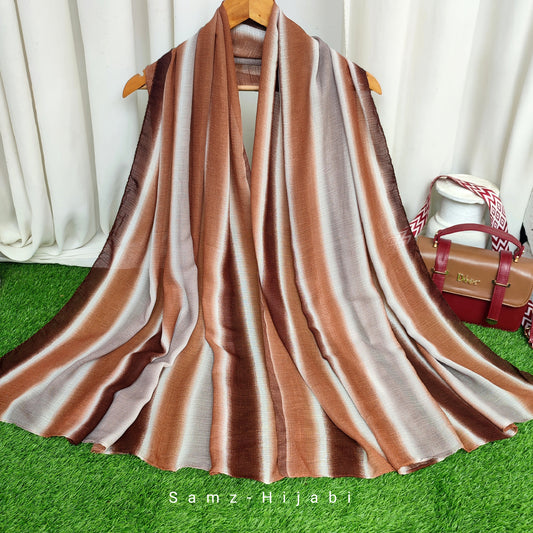 Multi Striped Morrocon Lawn Hijab _ Grey Brown