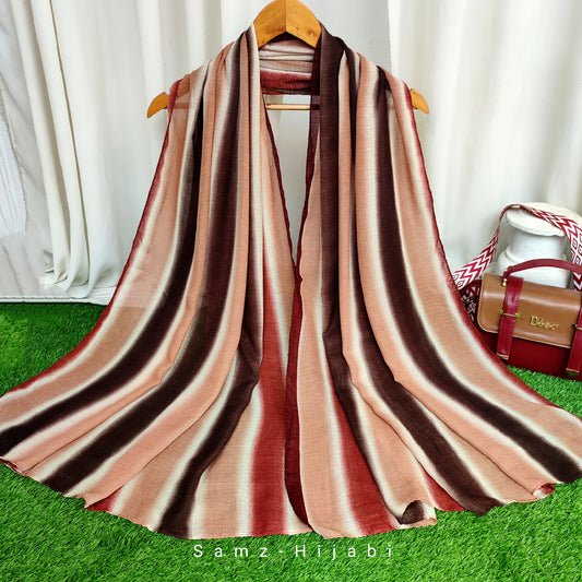 Multi Striped Morrocon Lawn Hijab _Maroon Brown