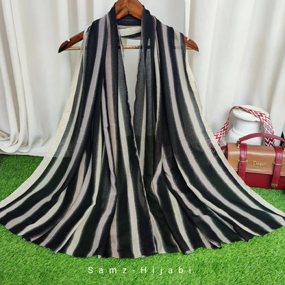Multi Striped Morrocon Lawn Hijab _Black White