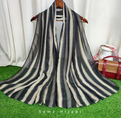 Multi Striped Morrocon Lawn Hijab _Grey White