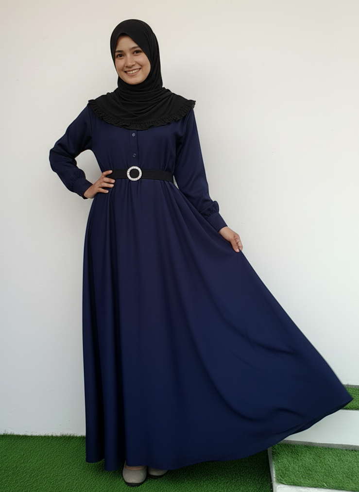 High Waist Umbrella Abaya Blue