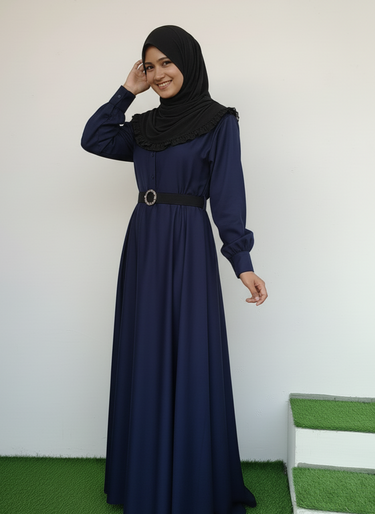 High Waist Umbrella Abaya Blue