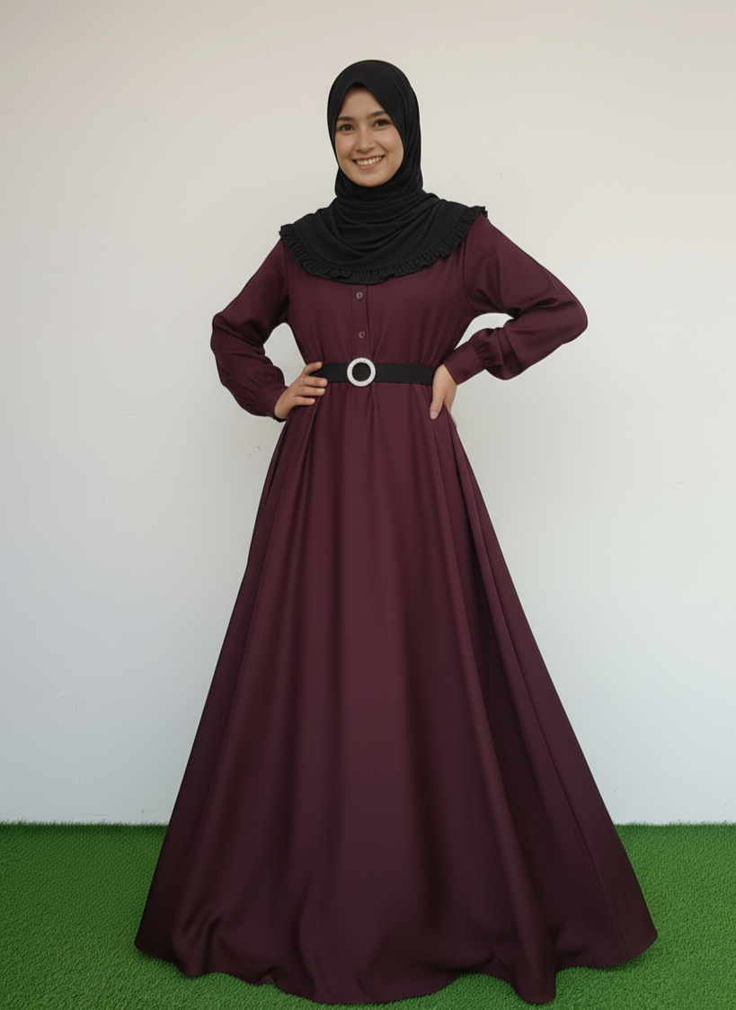High Waist Umbrella Abaya Maroon