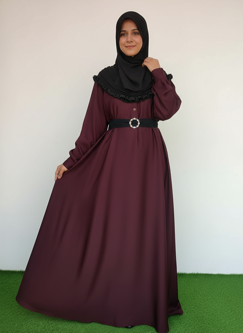 High Waist Umbrella Abaya Maroon