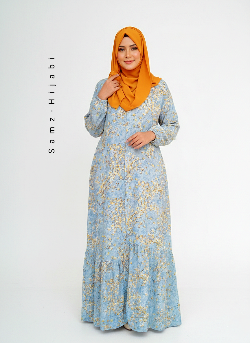 Floral Printed Abaya_Sky