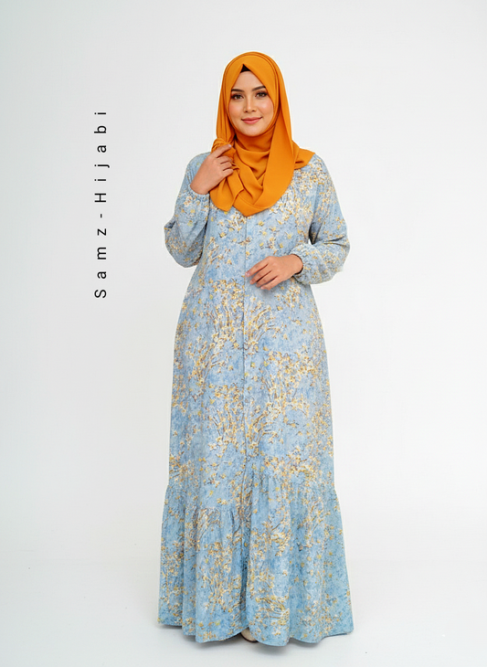 Floral Printed Abaya_Sky