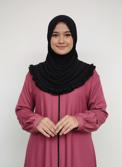 Zipper Plated Sleeves Abaya _Rose Pink